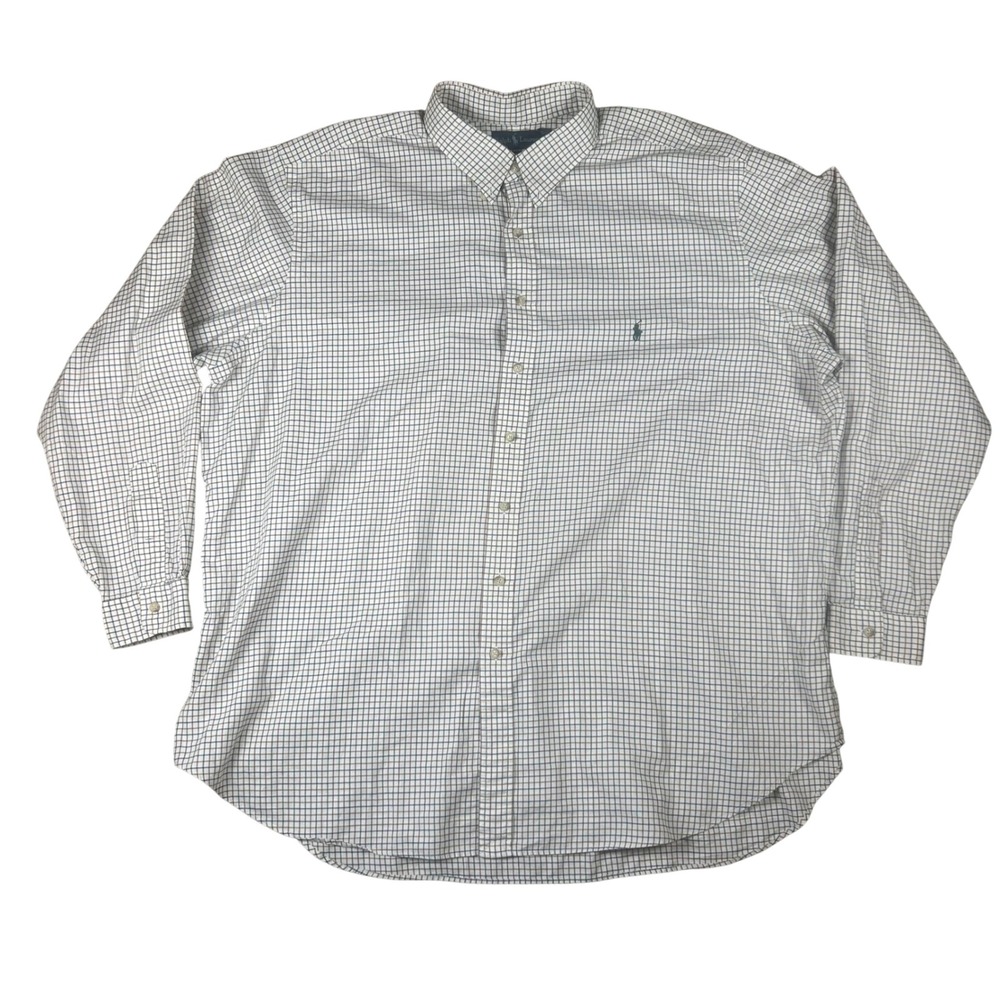 Ralph Lauren Classic Fit 3XLT Tall Button Down Shirt White Blue Brown Check 1797